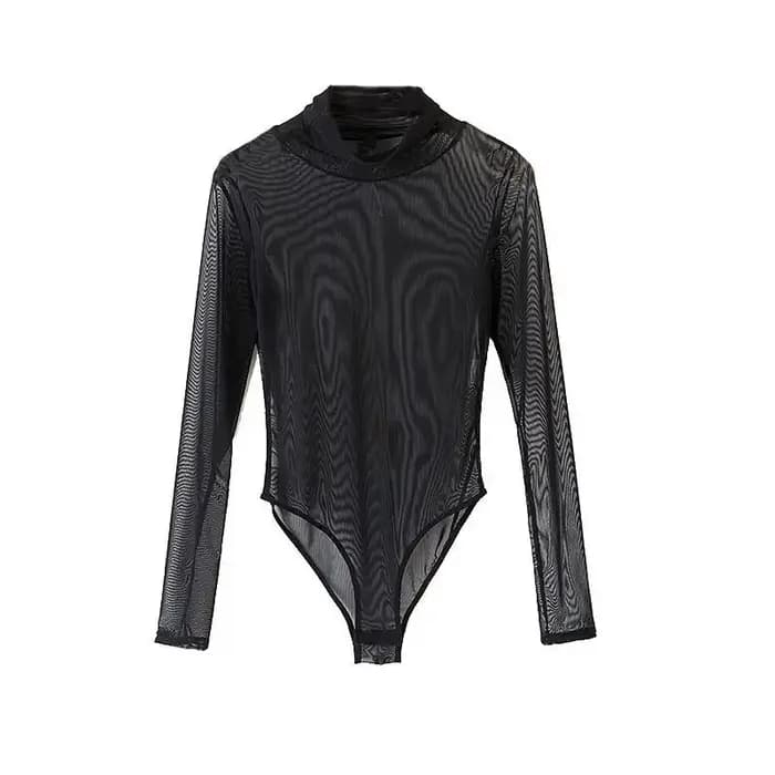 Body transparent à manches longues pour femmes
