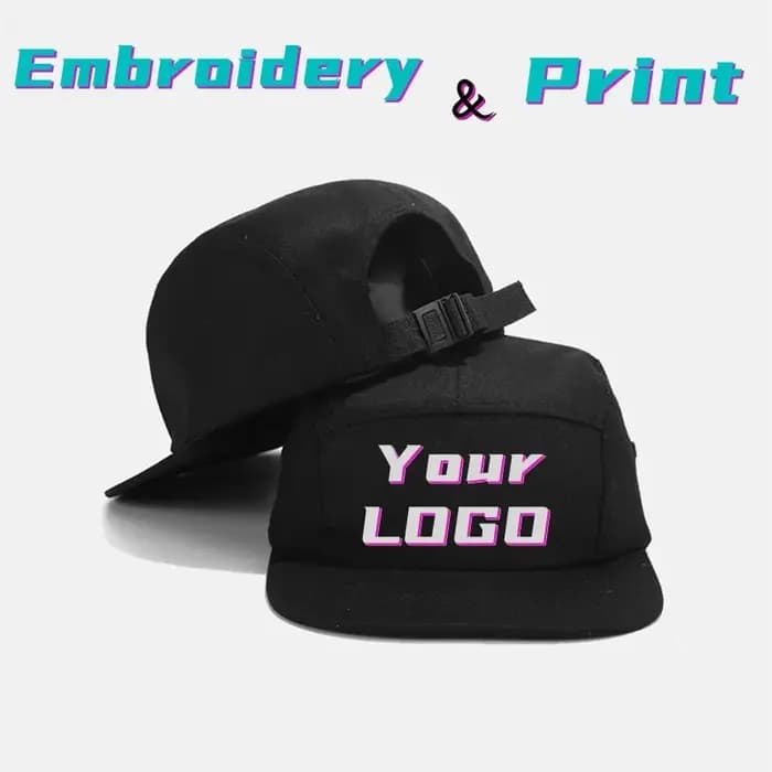Logo personnalisé 5 panneaux casquettes Snapback pour hommes réglable bord plat lavé coton Camping chapeaux unisexe