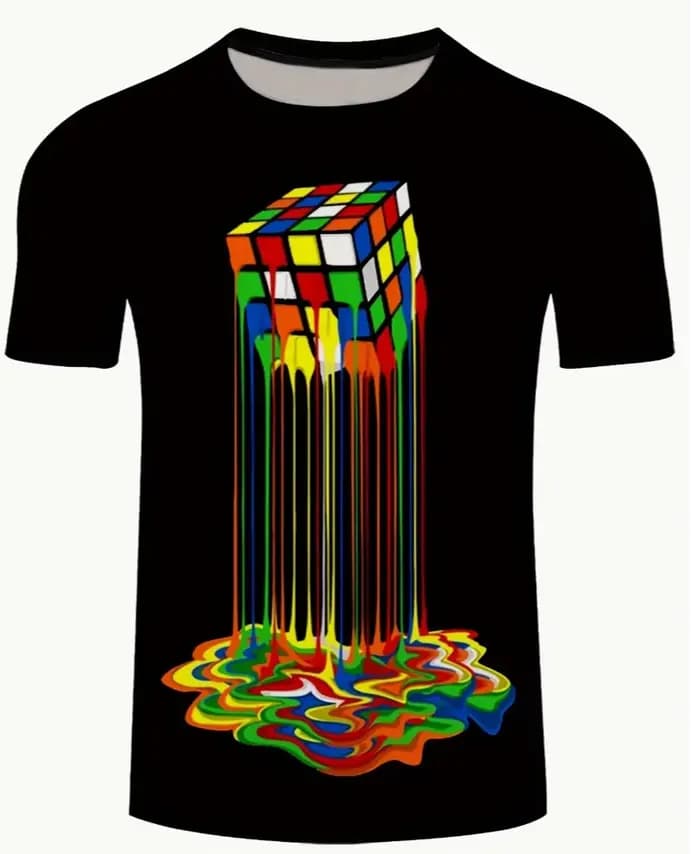 T-shirt pour homme avec un imprimé 3D rétro aux couleurs vives