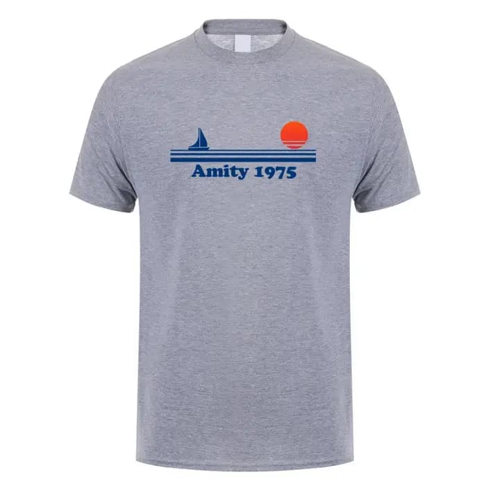 Amity 1975 t-shirt été hommes coton à manches courtes mâchoires rétro imprimé hauts t-shirts OT-033