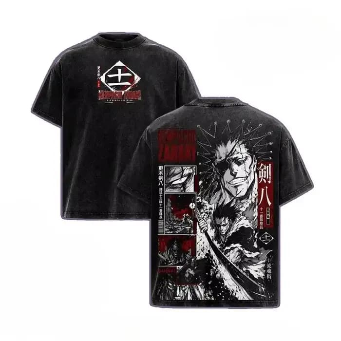 T-shirt imprimé BLEACH Zaraki Kenpachi pour hommes et femmes, T-shirt rétro délavé, T-shirt en coton