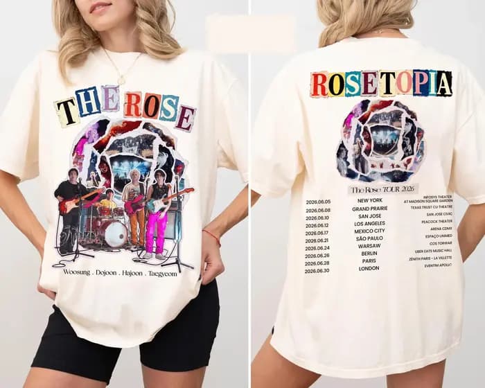 T-shirt The Rose Rosetopia 2026 World Tour Kpop The Rose 2026 Nouvelle Collection Été Homme Femme Co