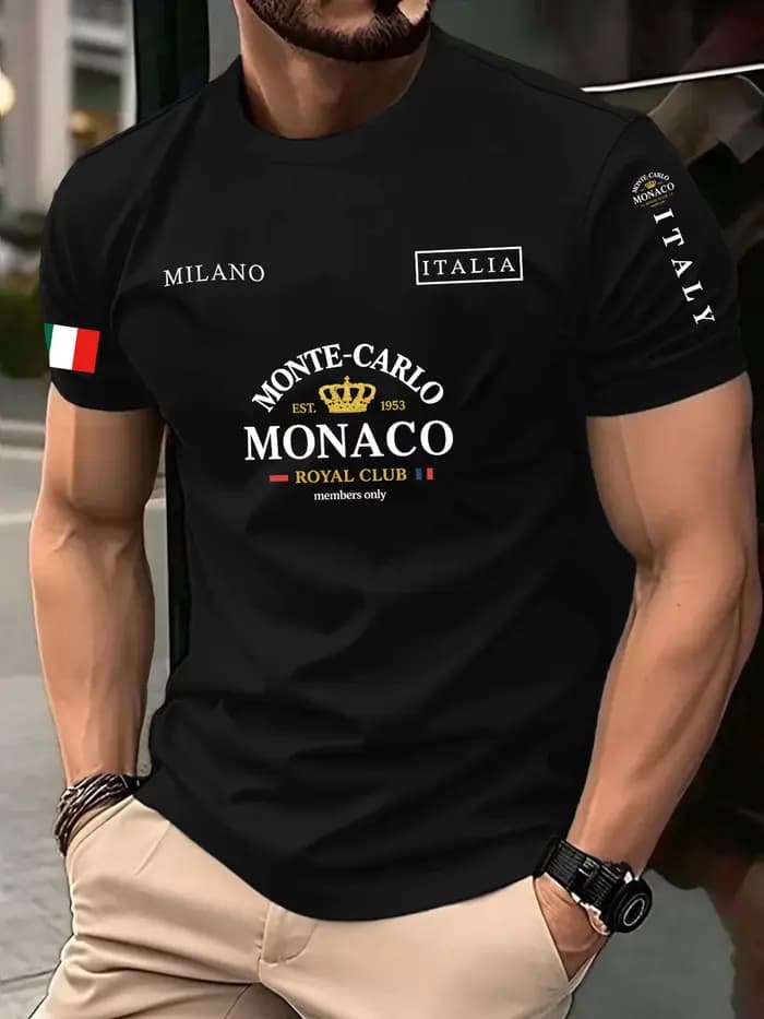 Monaco lettre drapeau imprimé 100% coton hommes femmes T-shirt été automne quotidien Sports de plein air fête décontracté ample rue à manches courtes