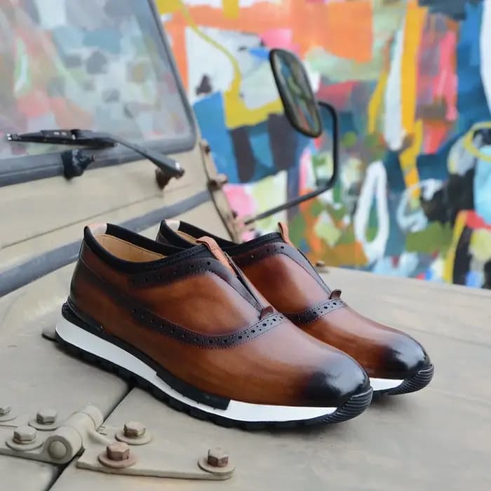 Baskets en cuir véritable faites à la main pour hommes