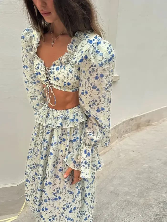 Ensemble haut court et pantalon de jogging imprimé rétro pour femmes
