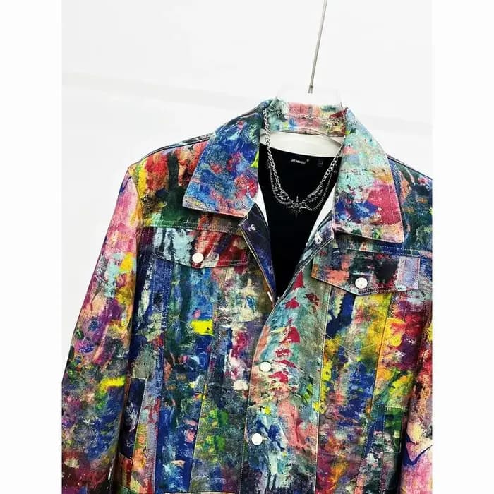 Veste en jean Y2K printemps-automne pour homme, style décontracté et ample, avec peinture personnali