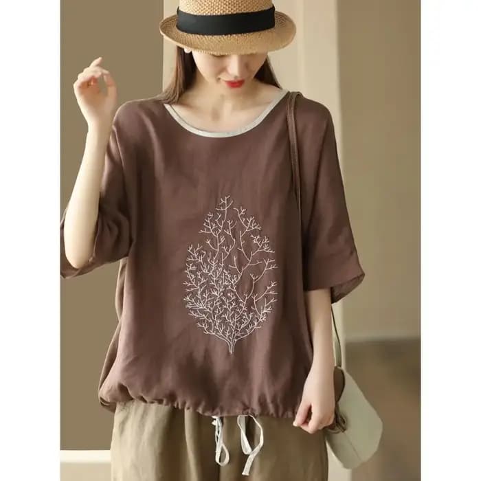 T-shirt en coton baggy uni pour femmes