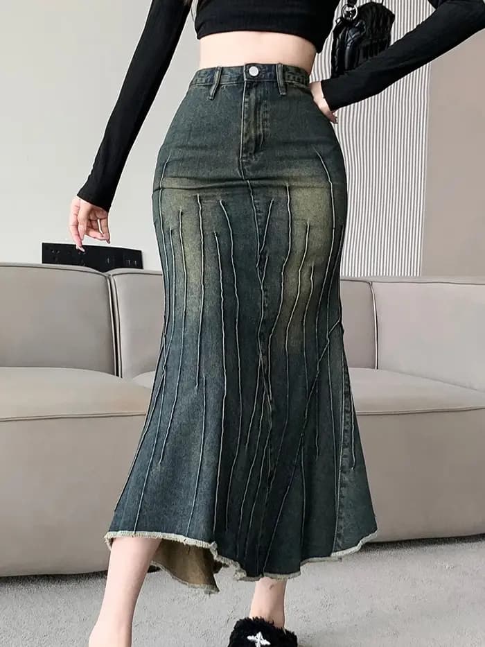 Vintage déchiré femmes sirène jupe 2023 nouvelle mode Y2K Streetwear jean jupes femme rétro décontracté irrégulière