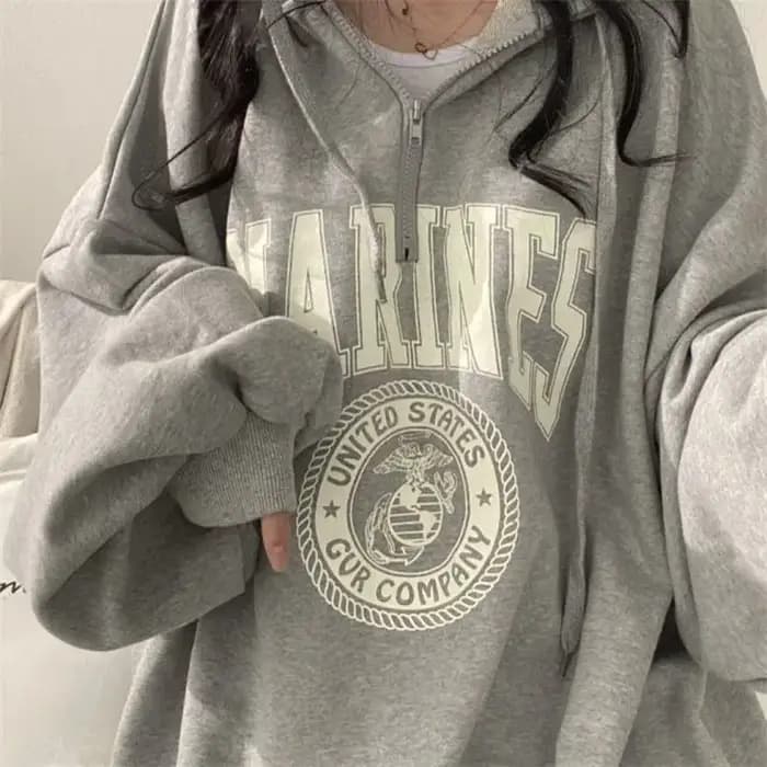 Pull Baggy à Capuche avec Fermeture Éclair pour Femme, Vêtement Long, Graphique, PVD, Fermeture Écla