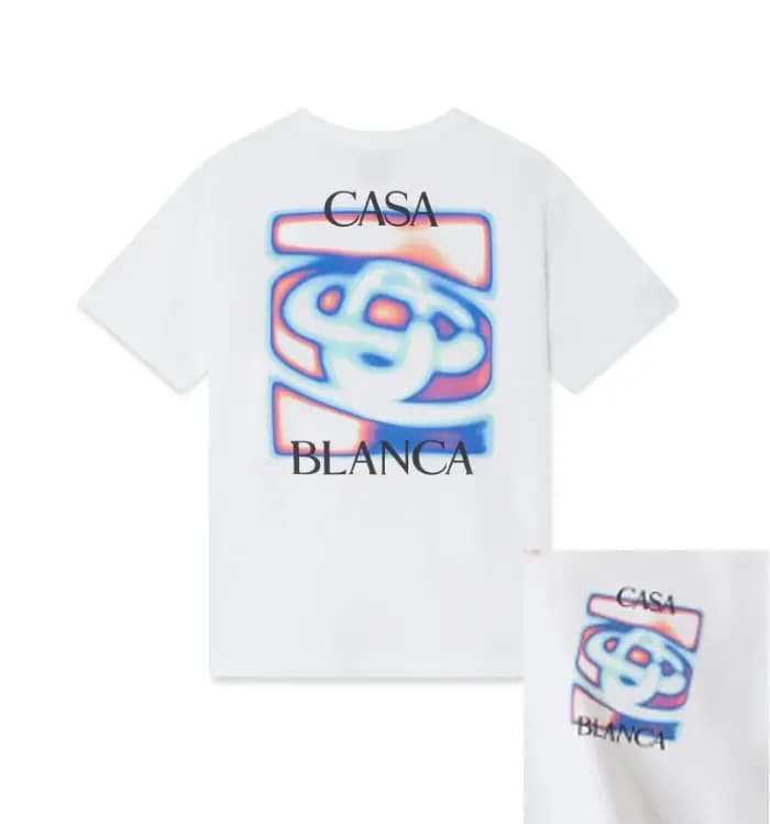 T-shirt graphique Blanca Tennis Court Arch en coton noir à manches courtes et col rond pour hommes et femmes