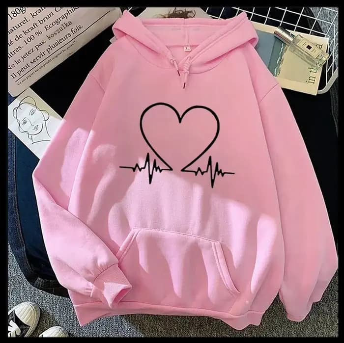 Sweat à capuche imprimé coeur d'amour pour femme toutes saisons quotidien décontracté sport