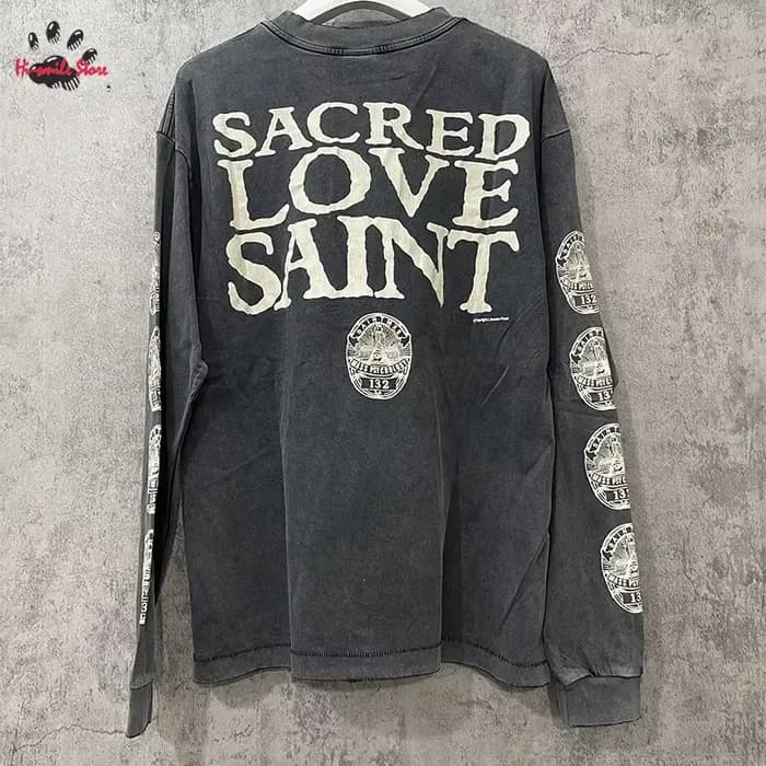 Nouveau lavé Saint à manches longues t-shirt hommes femme surdimensionné décontracté Couple printemps été endommagé col