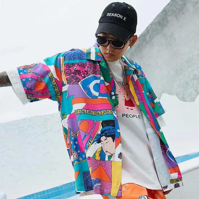 Hommes lâche Hip Hop chemise Harajuku japonais Ukiyo E Anime