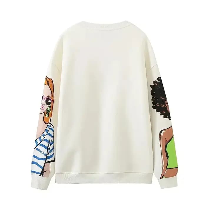 Sweat-shirt à capuche en coton et peluche pour femme, décontracté, imprimé, col rond, Chic, nouvelle mode, 2023