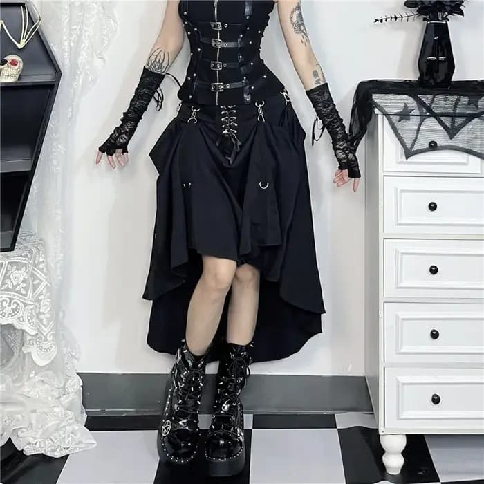 Goth Dark Acubi mode noir Swing a-ligne jupe Punk Grunge métal boucle Streetwear femmes bandes jupes centre commercial gothique Alt tissu