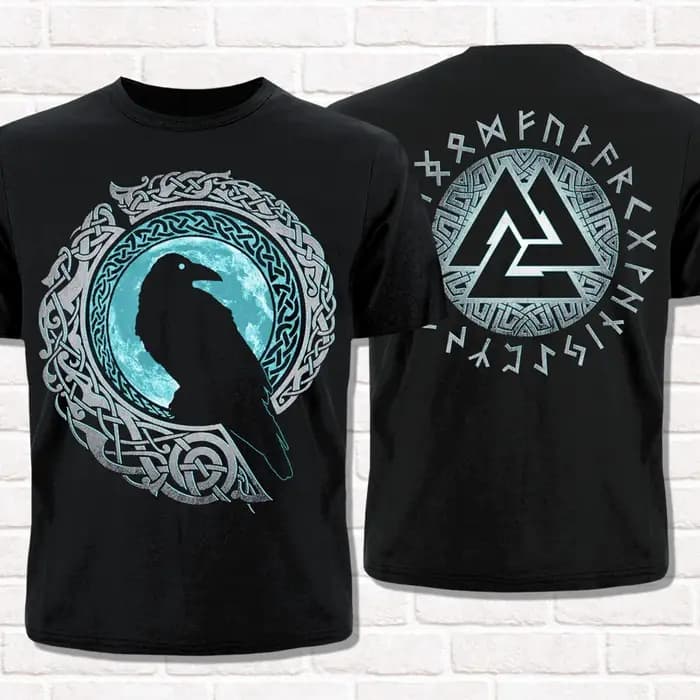 T-shirt Streetwear Homme 2026 – Mythologie Nordique Viking Odin Hugin Muninn – Coton Vintage – Femme