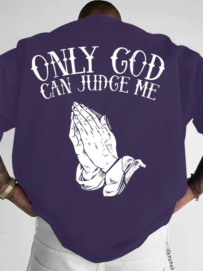 T-shirt vintage avec motif mains en prière « Seul Dieu peut m'juger»