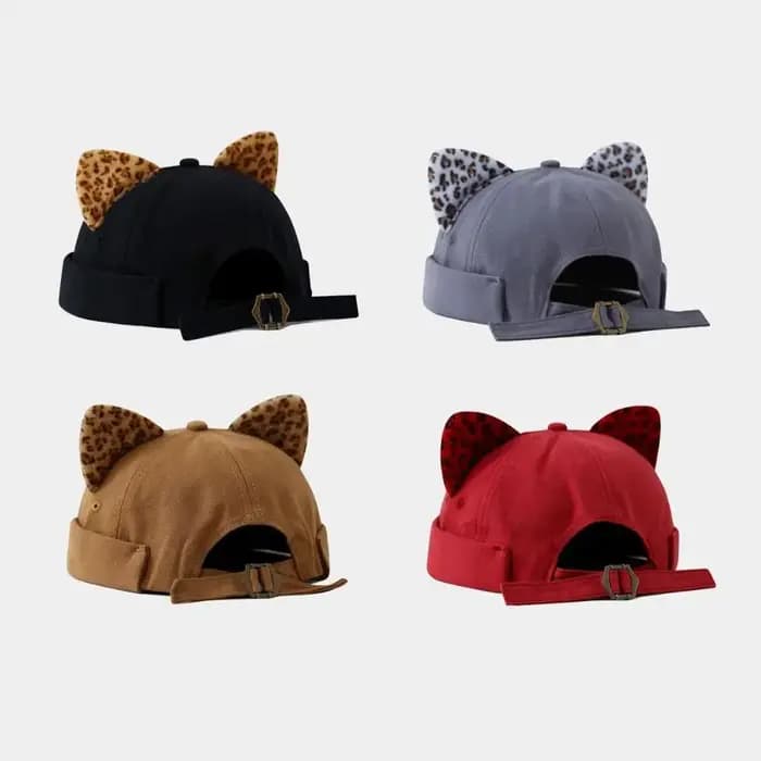 Casquette Docker Unisexe à Oreilles de Chat Imprimé Léopard Hip Hop