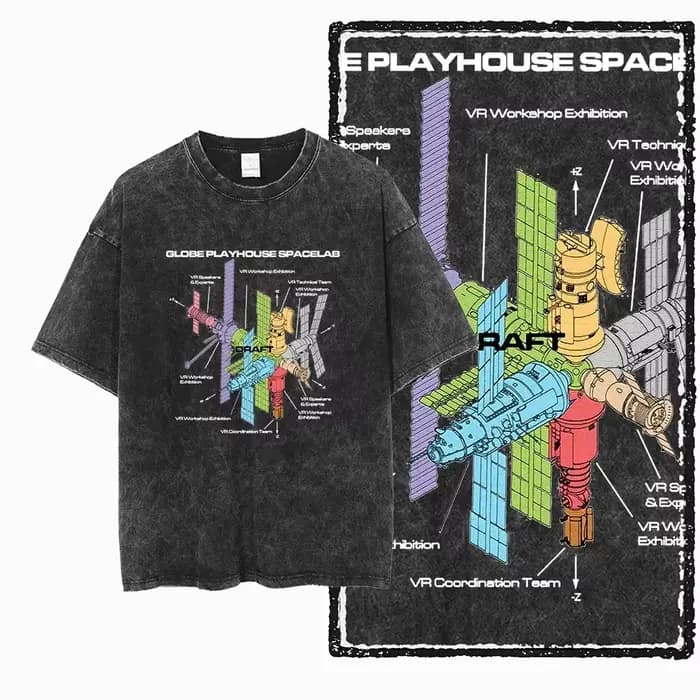 T-shirt unisexe en coton lavé imprimé sur le thème de l'espace