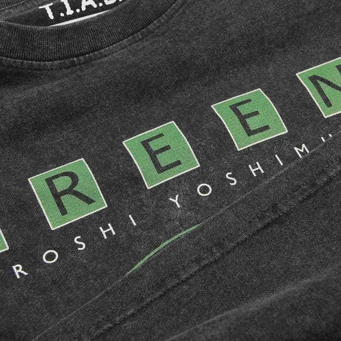 Hiroshi Yoshimura T-Shirt vert Inoyama Land Brian Eno lavé ample épaule tombante rétro hommes manches courtes surdimensionné chemise en coton