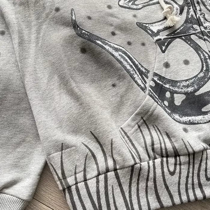 Sweat à capuche zippé gris American Graffiti Pull à capuche gris Street Zip