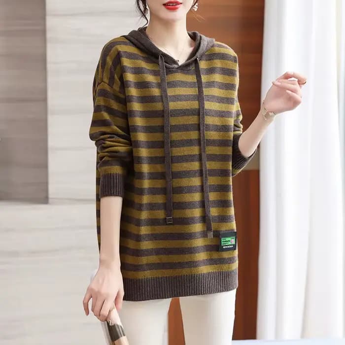 Sweat-shirt à capuche rayé pour femmes