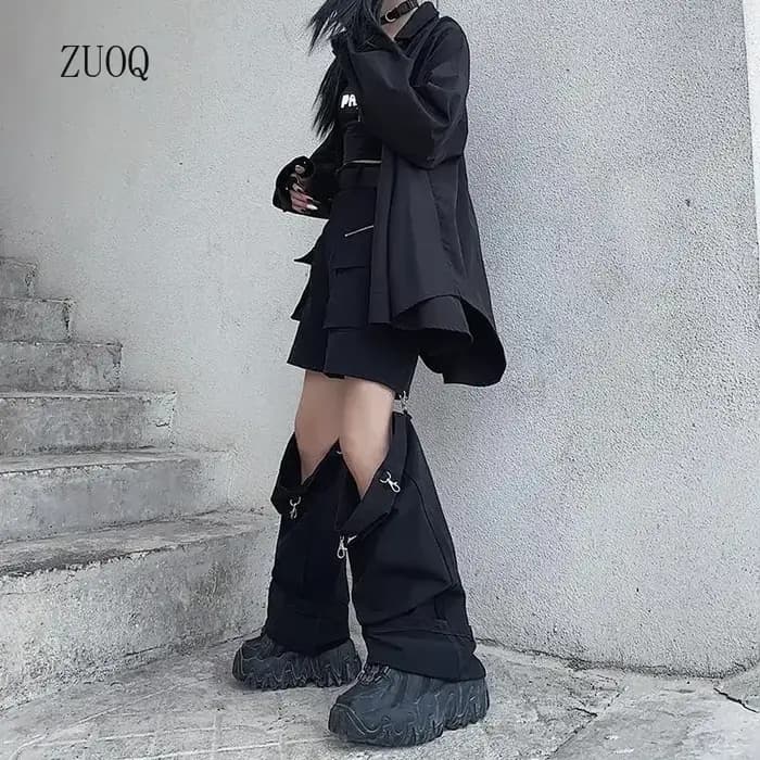 Nouveau 2025 Streetwear pantalon noir pour femmes mode taille haute détachable Streetweart Cargo