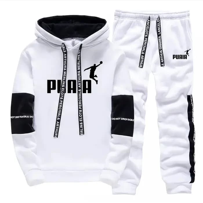 Ventes Flash : Ensemble de Survêtement Décontracté pour Homme – Sweat à Capuche et Pantalon de Jogging Sport Quotidien – Vêtements Classiques Noir et Blanc