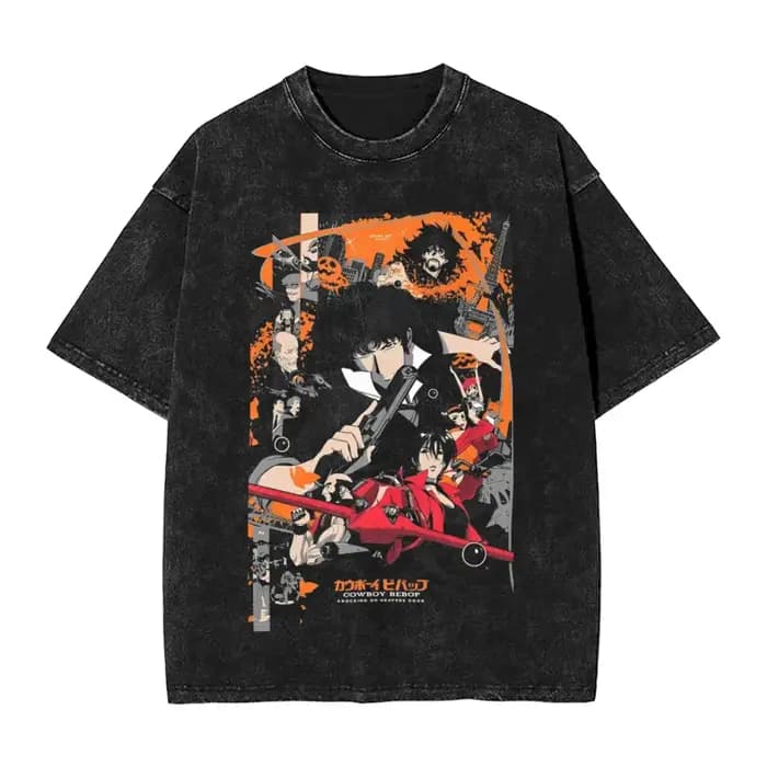 Manga Cowboy Bebop Spike Spiege graphique t-shirt Vintage lavé surdimensionné T-Shirts à manches courtes coton doux