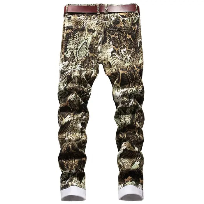 Jean pour hommes Hip Hop imprimé peau de serpent crayon pantalon coupe ajustée couleur Stretch taille moyenne lavé