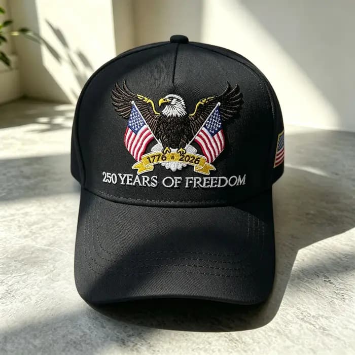 Casquette de baseball brodée avec drapeau américain Fashion Eagle - 1776-2026
