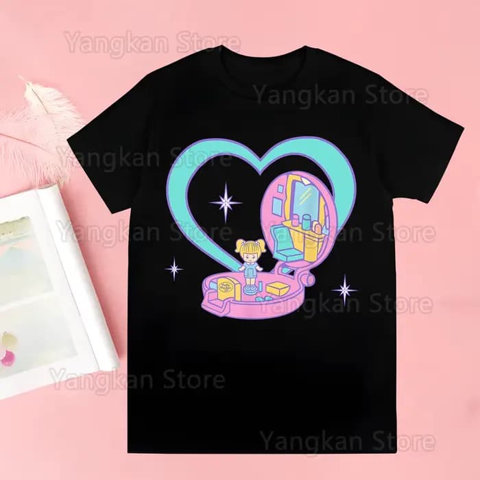 Polly poche dessin animé imprimé t-shirt femmes Kawaii chemises graphiques décontracté à manches courtes femme
