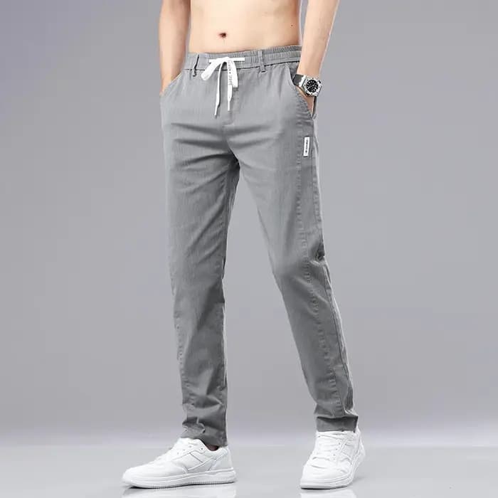 6 couleurs été hommes classique coton couleur unie mode affaires pantalons décontractés taille élastique