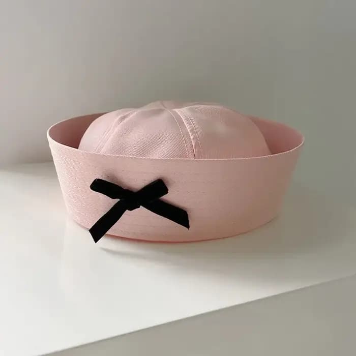 Béret marin en tissu style coréen avec nœud papillon et visière relevable, couleur marine, pour l'ét