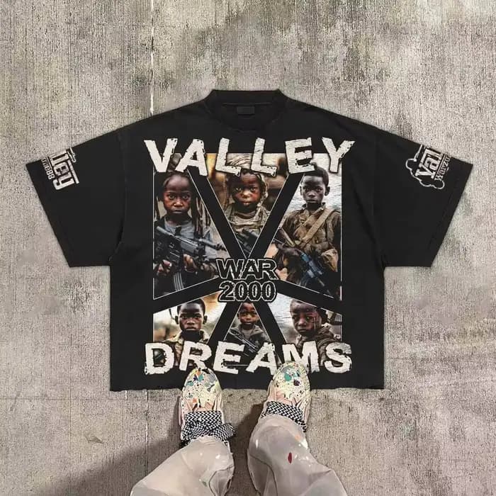 Vintage Warzone Valley Division graphique coton imprimé T-Shirt recadrée à manches courtes t-shirts hommes femmes Style