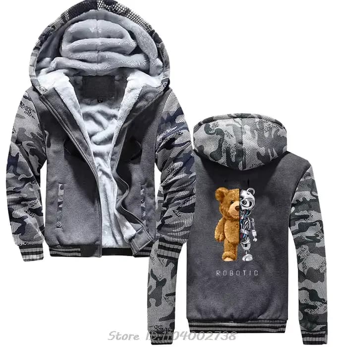 Sweat à capuche zippé ours en peluche pour hommes