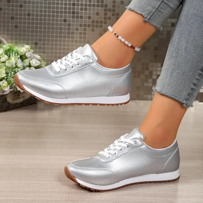 Baskets pour femmes, chaussures de marche de luxe dorées et argentées pour filles