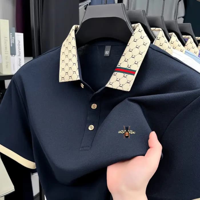 Haute qualité miel abeille brodé à manches courtes hommes polo été nouveau T-shirt marque lettre jacquard revers décontracté haut tendance