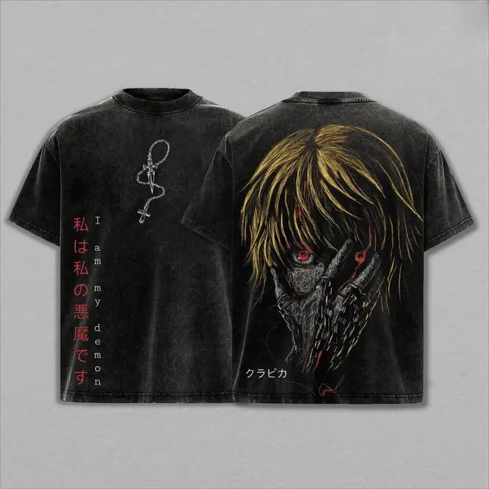 HUNTER×HUNTER Kurapika T-shirt Vintage délavé surdimensionné