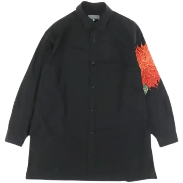 Yamamoto Style chemise à fleurs rouges hommes japonais allongé foncé brodé haut