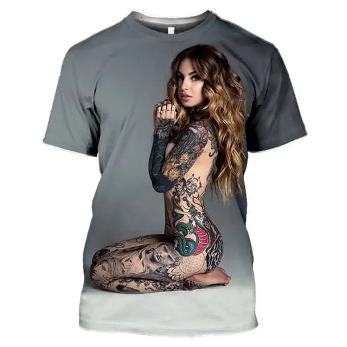 T-shirt modèle de tatouage imprimé en 3D pour hommes et femmes nues
