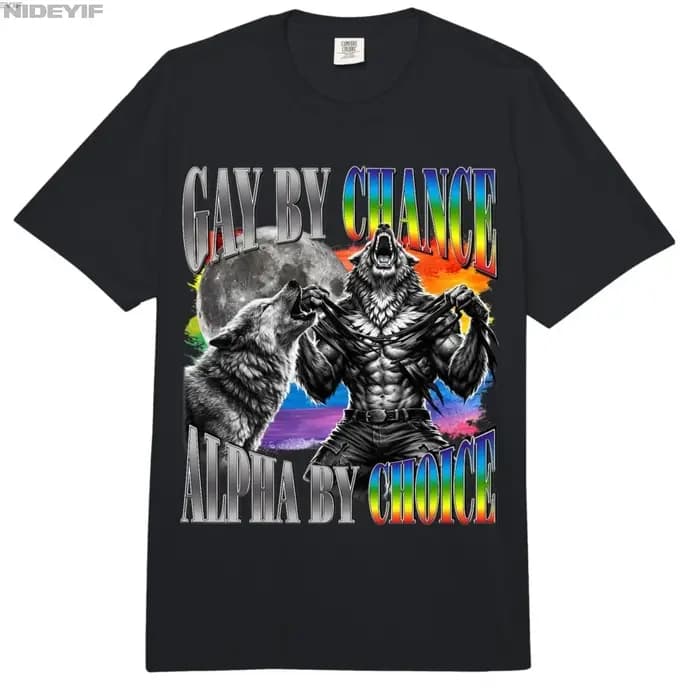 Gay By Chance Alpha By Choice Alpha Wolf LGBT Sigma T-shirt graphique pour hommes et femmes, 100% co