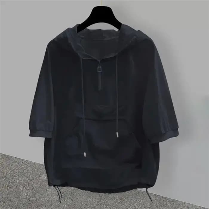 T-shirt à capuche à manches courtes pour homme, tendance, coupe ample, style workwear, avec empiècem