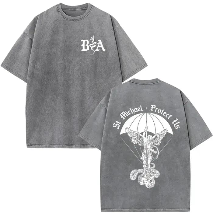 T-shirt vintage délavé Justicia Brothers in Arms à impression double face, vêtements pour hommes, t-