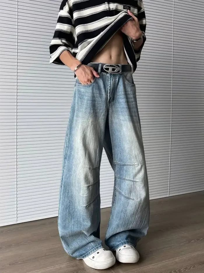 2025 Ropa Y2K mode lavé bleu Baggy plissé nouveau jean pantalon pour hommes 90S Vintage vêtements coréen décontracté