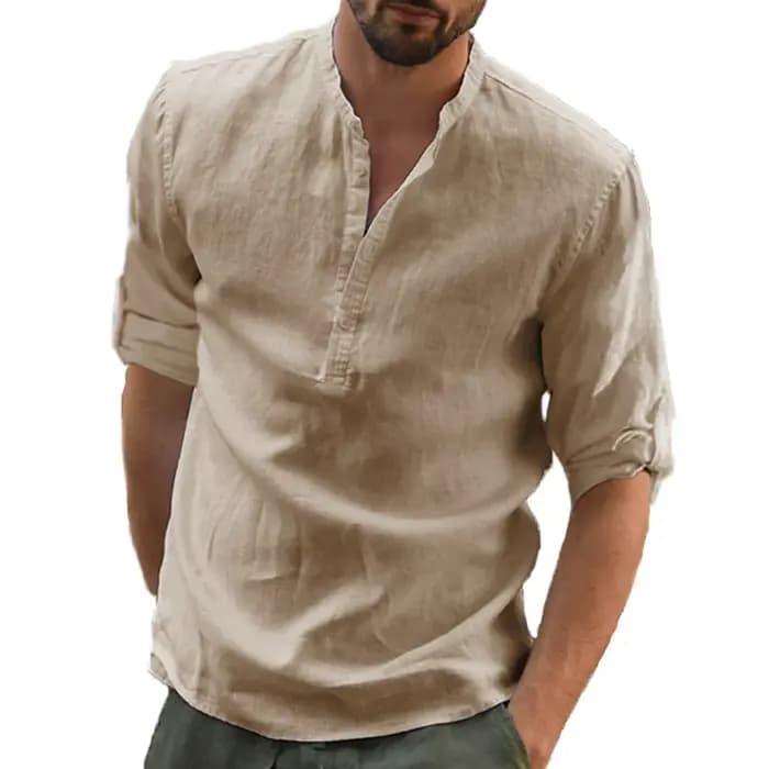 KB nouveaux hommes blouse décontractée coton lin chemise hauts amples à manches longues t-shirt printemps automne