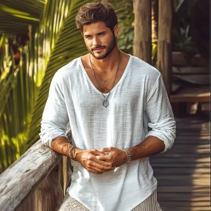 T-shirt Homme 3XL Sexy à Col en V et Ourlet Courbé