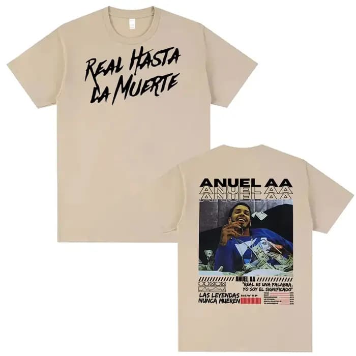 Rappeur Anuel AA Real Hasta La Muerte graphique T-shirt vêtements pour hommes 100% coton 90s Vintage T-shirts unisexe