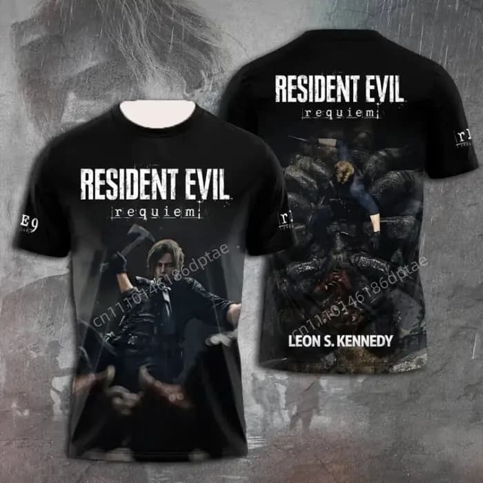T-shirt imprimé 3D Resident Evil Requiem Leon S. Kennedy pour homme, streetwear décontracté à manche
