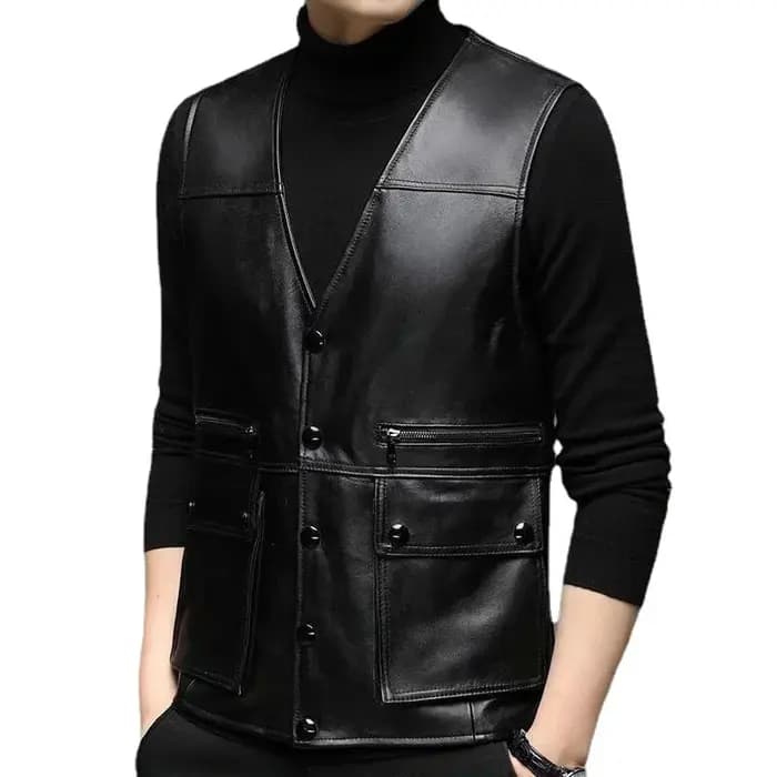 Gilet de moto en cuir véritable pour hommes